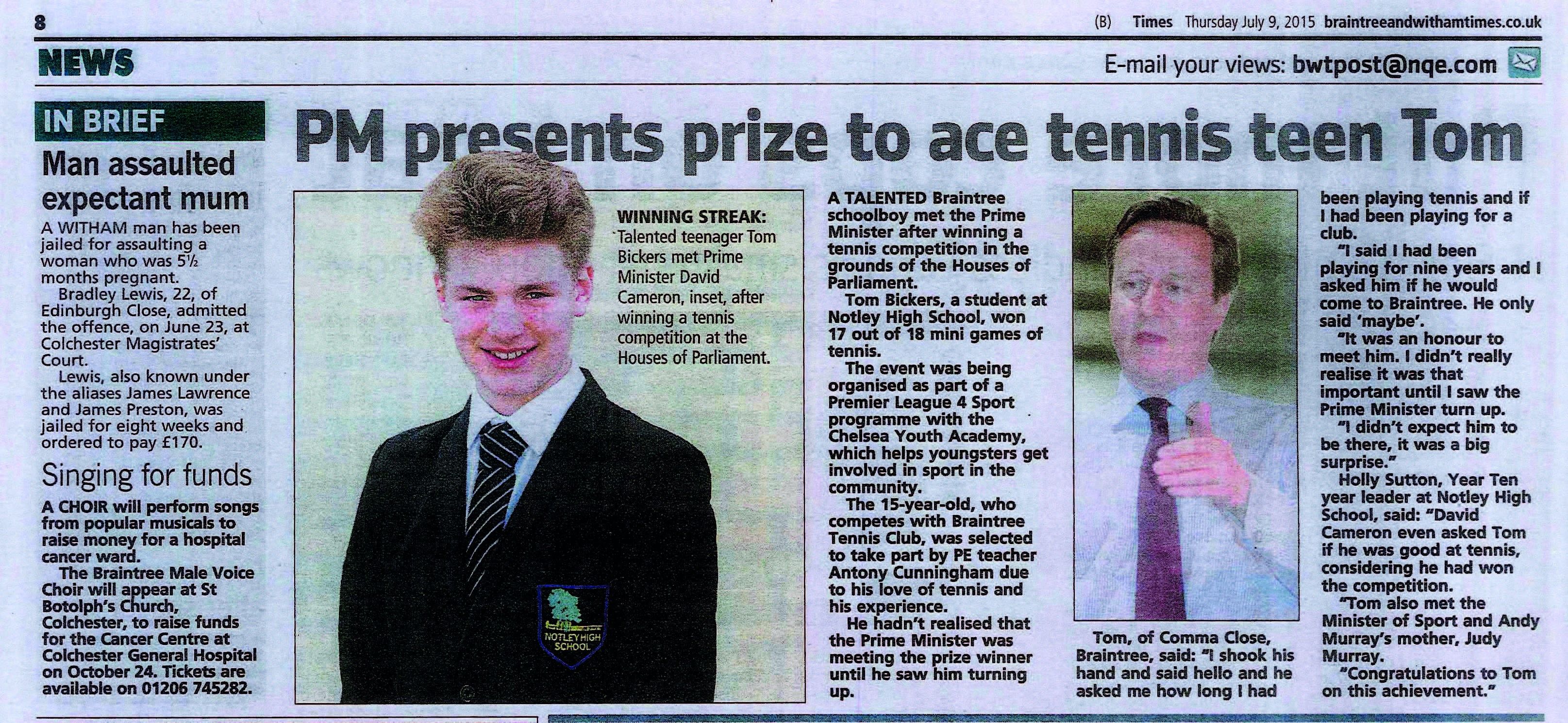 PM Presents Prize to Ace Tennis Teen Tom